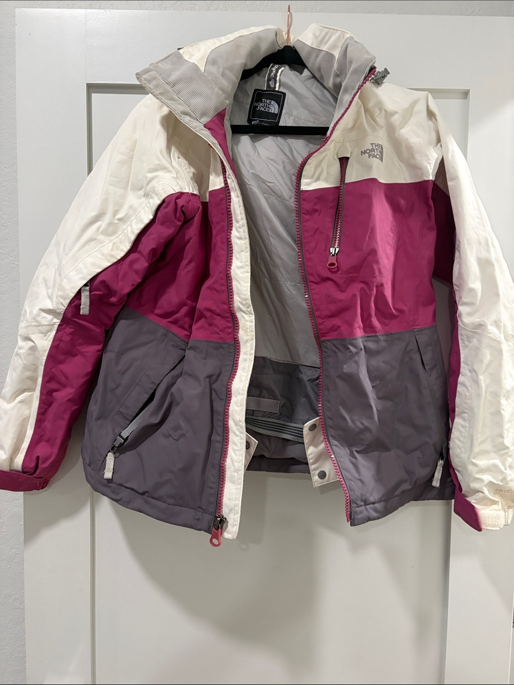 The North Face Women’s Pink, Cream & Gray Colorblock Ski/Snowboard Jacket